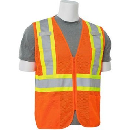 ERB SAFETY ERB S383P Class 2 Mesh Vest, Hi-Vis Orange, Contrasting Trim, SM 61822